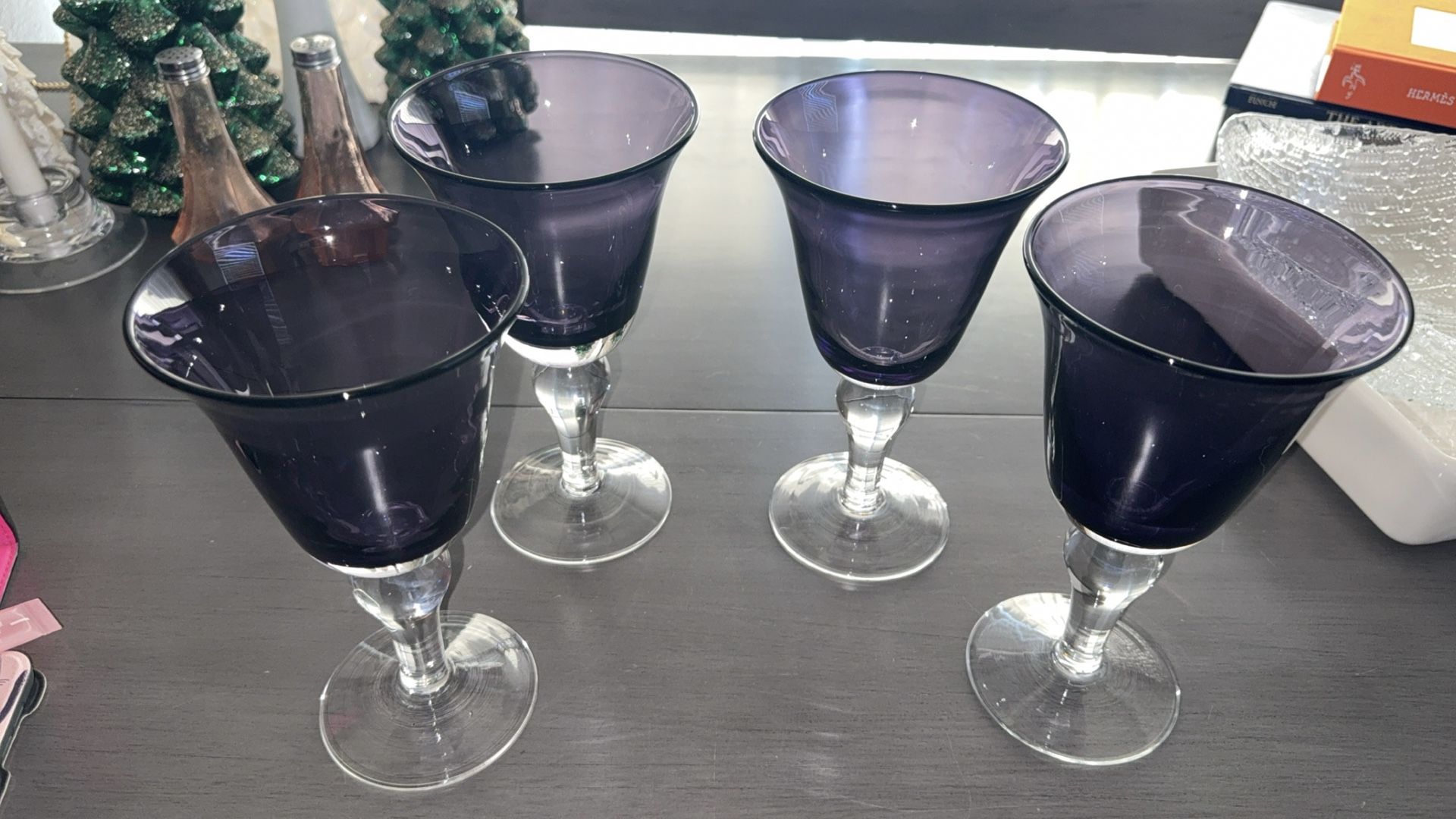 Artland Iris Plus Purple Handblown Glass Wine Or Water Goblets 