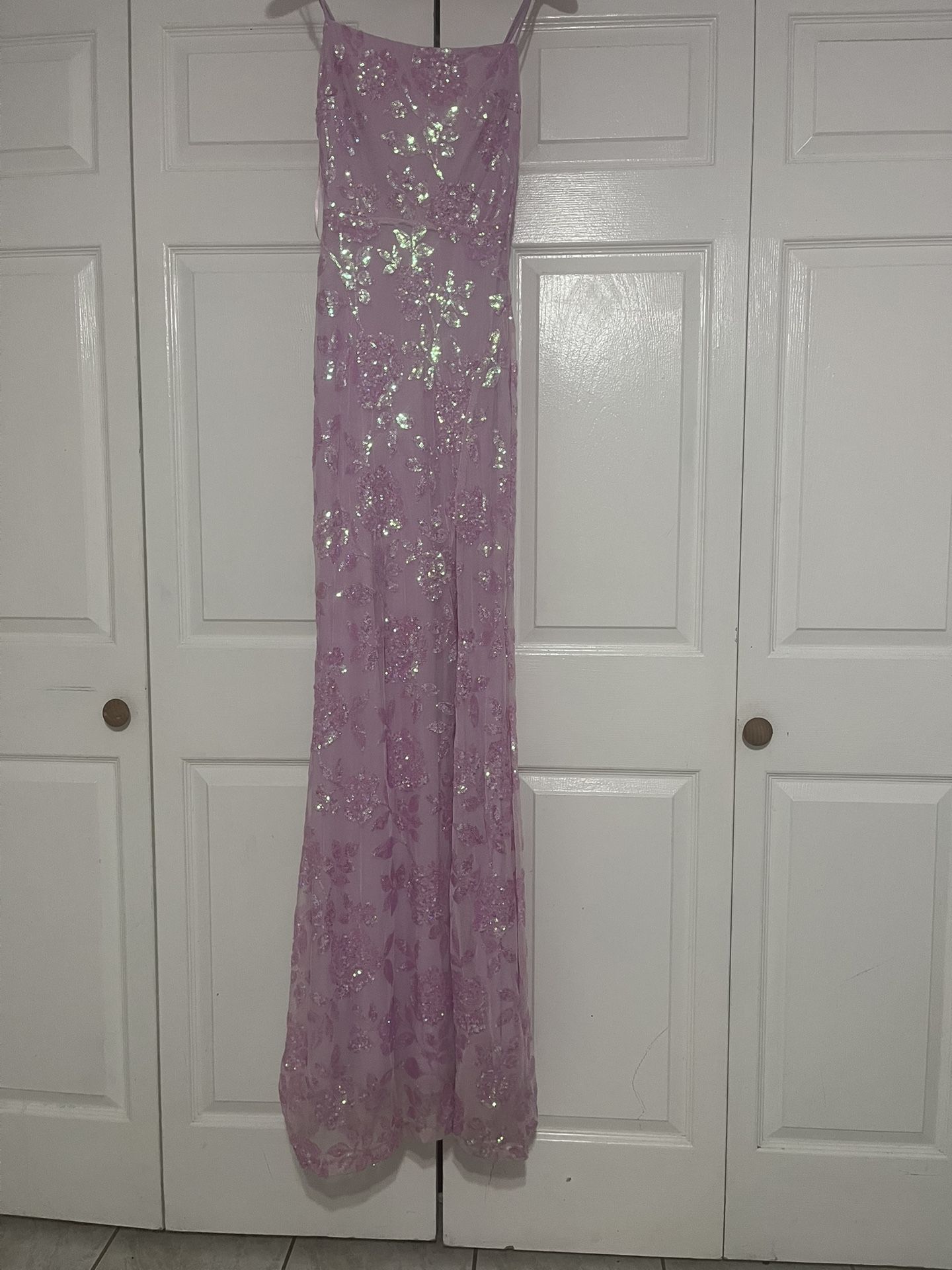 open lace back dress Shiny V Neck Purple Long Prom Dresses, Purple V Neck Long Formal Evening  Dresses main image 0