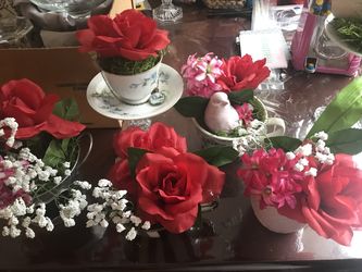 5 Alice in Wonderland Party Wedding Centerpieces Flowers Bird Tea Cup