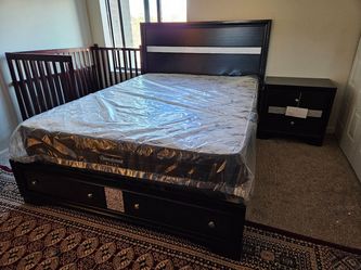 New in box black queen size storage platform bed frame only special