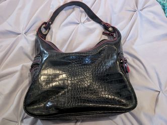 Black Tommy Hilfiger Croc-Embossed Hobo Handbag Purse