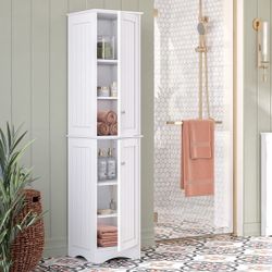 White Tall Storage Cabinet / Reversible Doors – Slim Space Saver