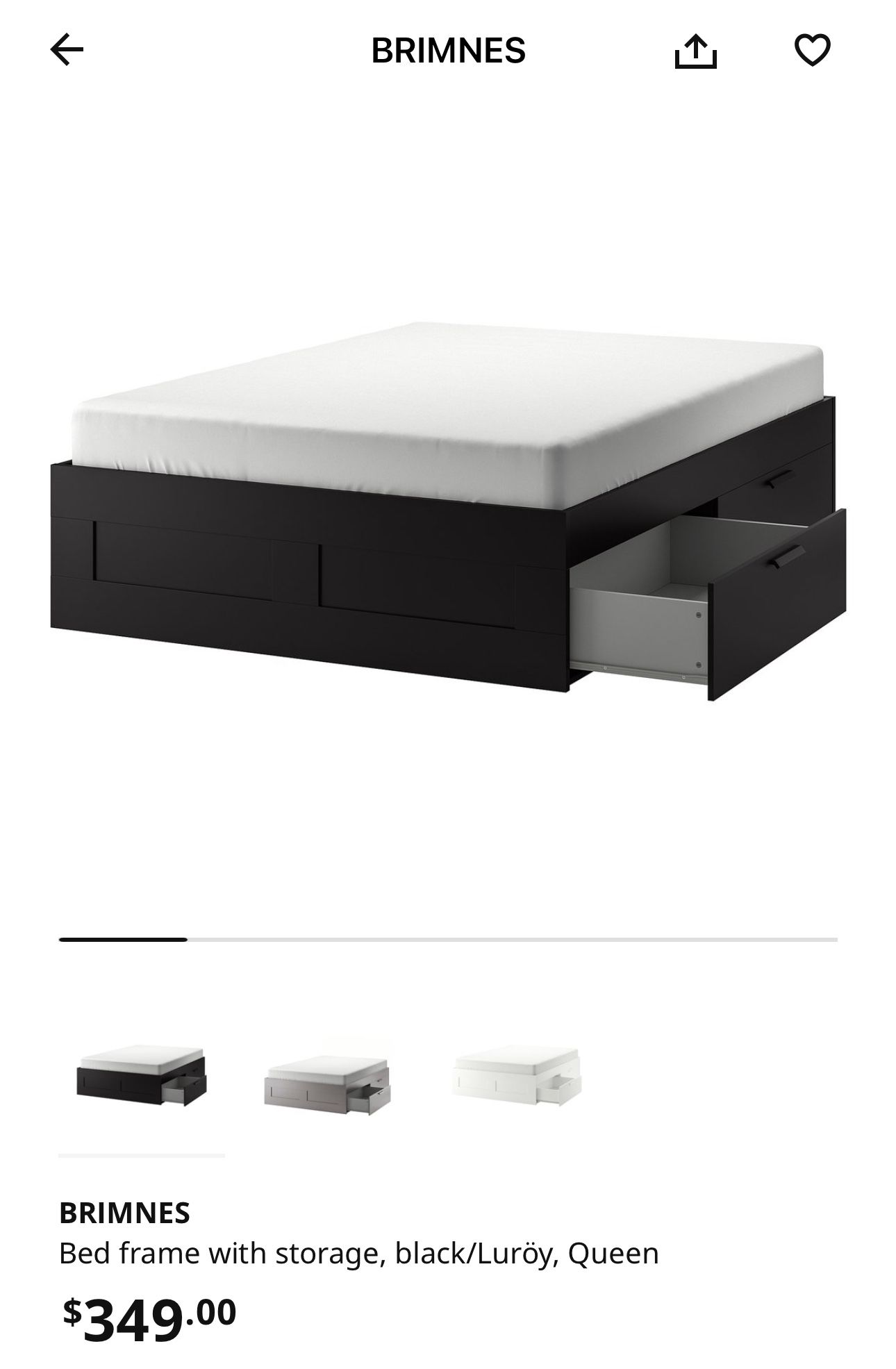 IKEA BRIMNES Bed frame with storage, black, Queen