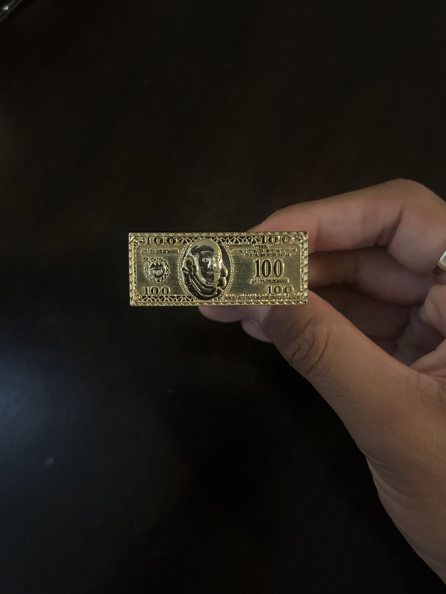 Gold Plated 2 Finger $100 Bill Ring