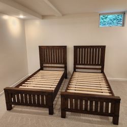 (2) TWIN BEDS, DARK WALNUT, VERY GOOD CONDITION!