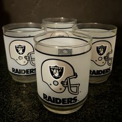 Set Of 4 Vintage RAIDERS  Frosted Libbey Low Tumblers 