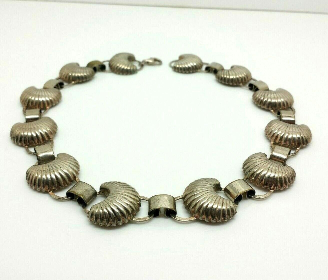 Vintage Scallop Shells Links Sterling Silver 925 Necklace 40g 15" RET415
