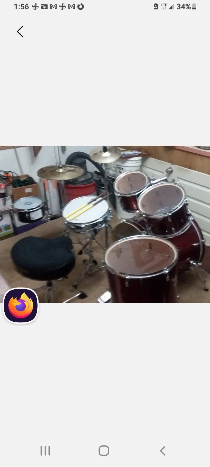 5 PIECE PEARL DRUM SET INCLUDES SYMBOLS, SNARE AND ALL STANDS FOOT PETALS, AND STICKS