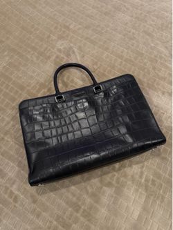 COACH Business Bag Crocodile Embossed Leather Black
