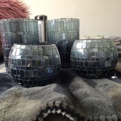 Set Of Blue Mosaic Candle Holders 20$