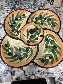 Ceramic Olive Branch Divided Serving Platter