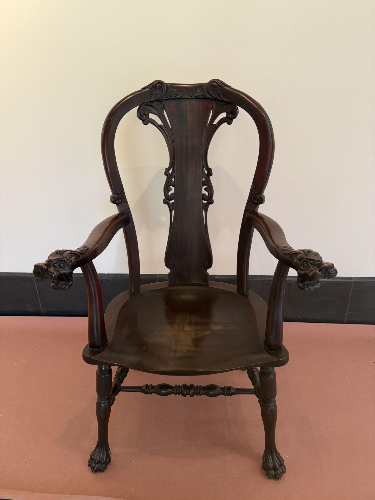 Antique Mahogany Carved Wooden Arm Chair