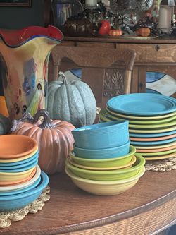 Fiesta Ware, Turquoise, orange, yellow, lime green