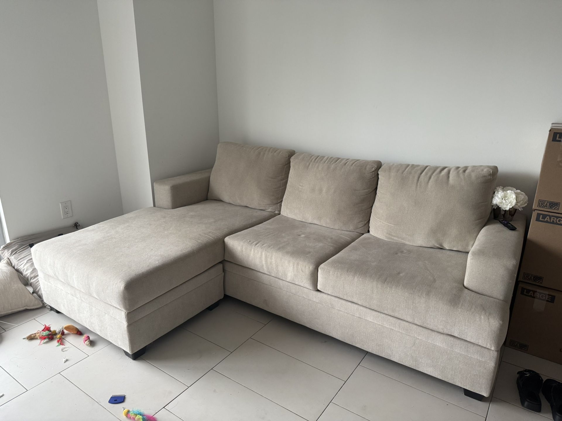 Sand Beige Sectional Sofa w/ Reversible Chaise