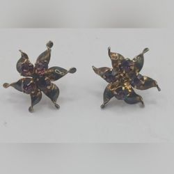 Vintage Sterling Rhinestone Flower Earrings, screwball