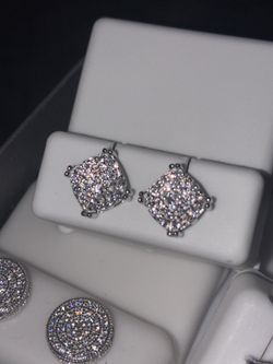 S925 Square Cluster Diamomd Earrings