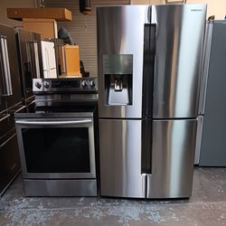 Refrigerator Samsung flex counter depht- stove Electric and microwave in stainless steel Combo Delevery