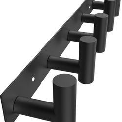 VAEHOLD Black Hat and Coat Wall Mount Rack 5 Hooks for Robes, Bags, Keys, and Towels Bathroom Towel Hanger Organizer (1 Pack)