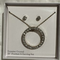 Genuine Crystal 18” Pendant and Earring Set