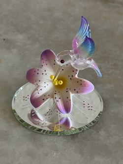 New Glass Hummingbird and Flower Figurine