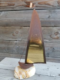 14" tall Vintage brass weathered nautical sailboat