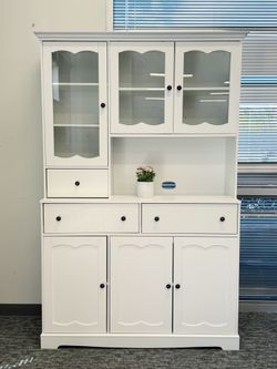 Fully Assembled✨74'' Tall Kitchen Pantry Cabinet with Glass Doors, Large Hutched Storage Cabinet with Adjustable Shelf for Dining Room Liv