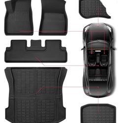All Weather Floor mats for Tesla Model 3. 2020-2023. Anti-Slip Waterproof . 6 Piece Set For Trunk, Interior And Cargo Area
