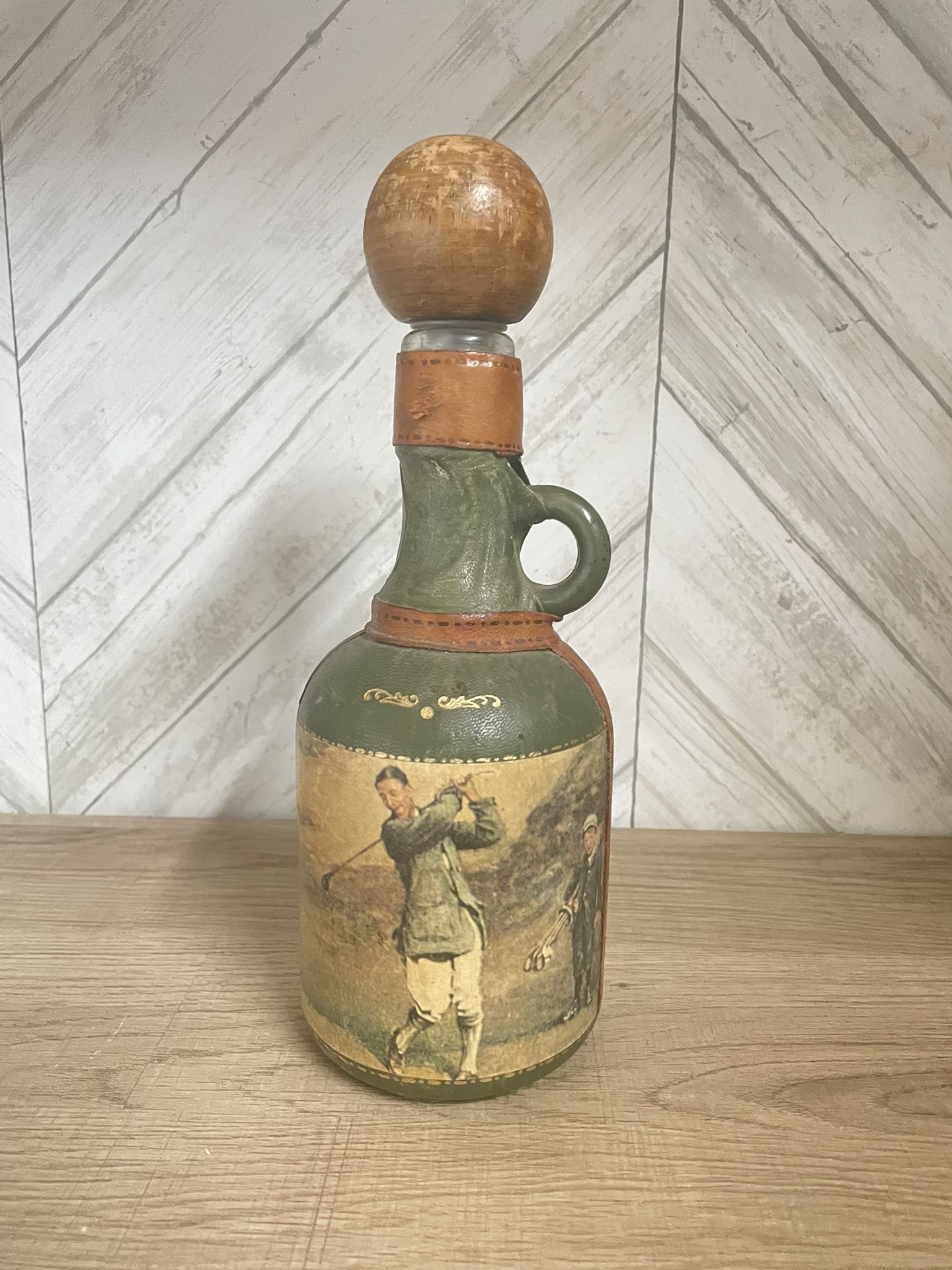 Vintage Fausto Corduri Bottle Decanter Golf Leather Wrapped Made in Italy 1960s