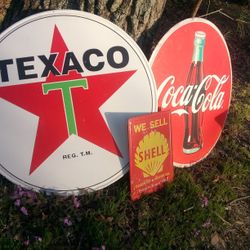 Large Coca-Cola Metal Sign or Small Shell Sign.