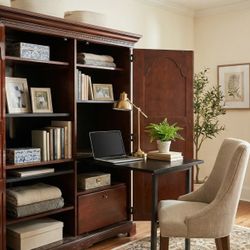 Large Solid Wood Armoire w/ Fold-Out Desk & Storage – Dark Cherry Finish