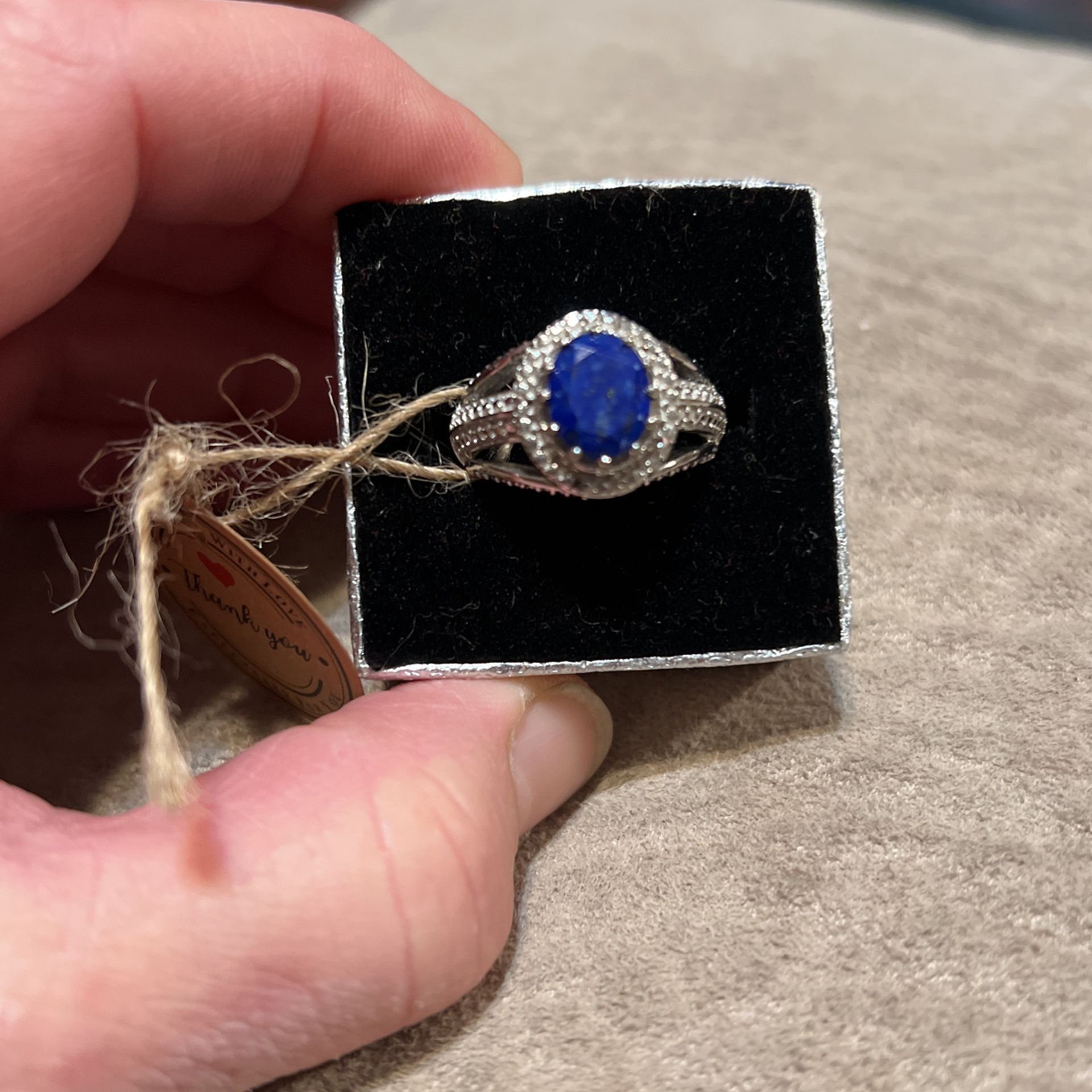 GENUINE LAPIS LAZULI RING STAMPED STS SZ 8 STERLING SILVER 