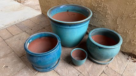 Set of 4 Glazed Ceramic Planters