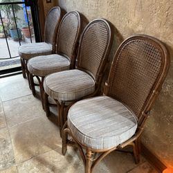 4 Mid Century French Rattan Dining Chairs 