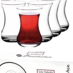 Pasabahce Aida 6 Tea Glasses and Saucers Set
