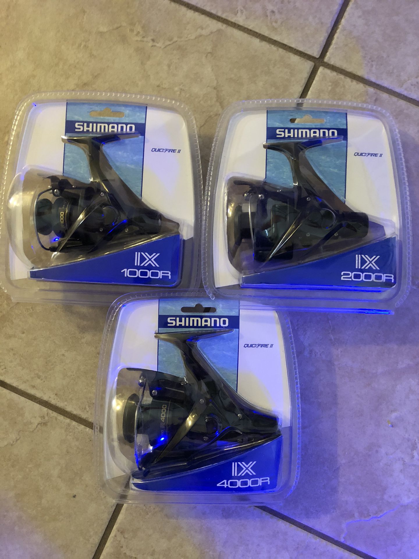 3 brand new and different sizes Shimano spinning fishing reels