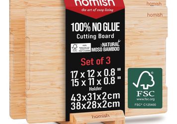 Cutting Board Set – Bamboo, 2 Piece with Holder