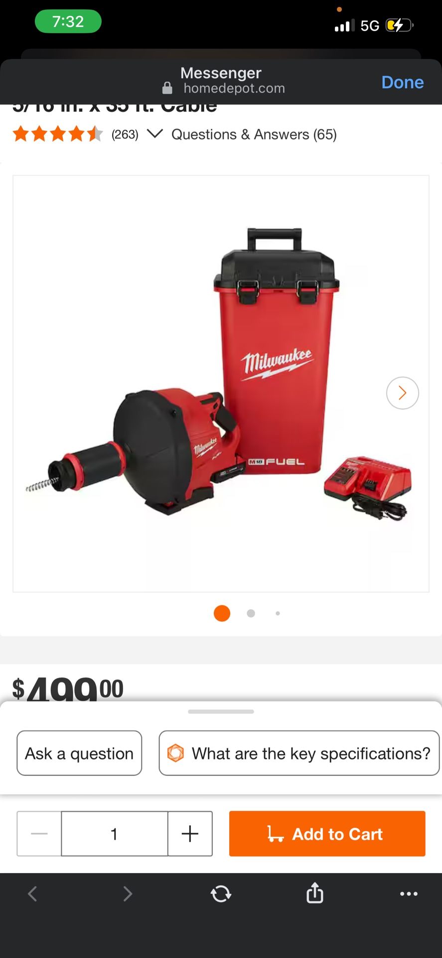 Milwaukee 2772A-21 M18 FUEL 18V 5/16-Inch x 35-Foot Cordless Drain Snake Kit NEW