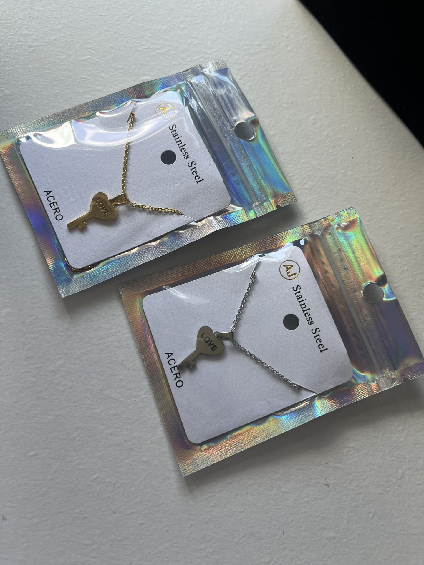 2 Stainless steel heart key π pendant Necklaces