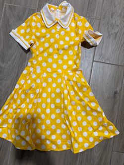 Girls 50’s Yellow Polka Dot Hop Sock Dress 1950’s Retro Vintage 7-8 Halloween