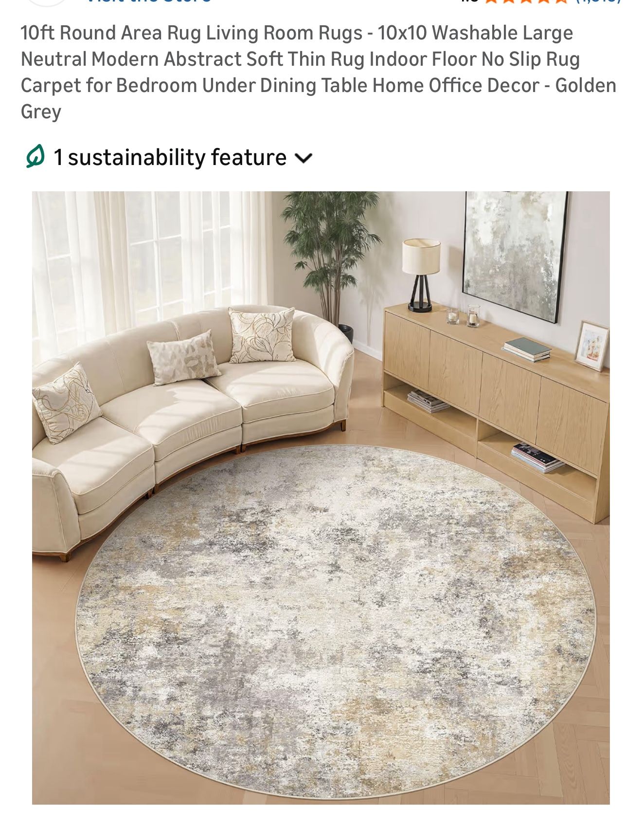 10ft Round Modern Area Rug – Golden Grey Abstract Neutral Design