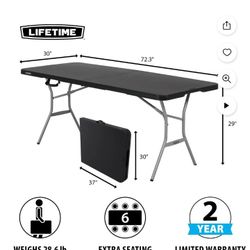 6 Foot Rectangle Fold-in half Table Indoor/Outdoor Commercial Grade, black 