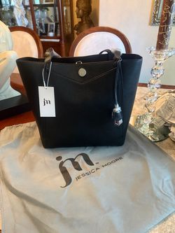 Jessica Moore Black Leather Tote Bag