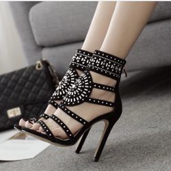 Rhinestone High Heel Stiletto Open Toe Sandals size: 38 (7.5), 39 (8.5)