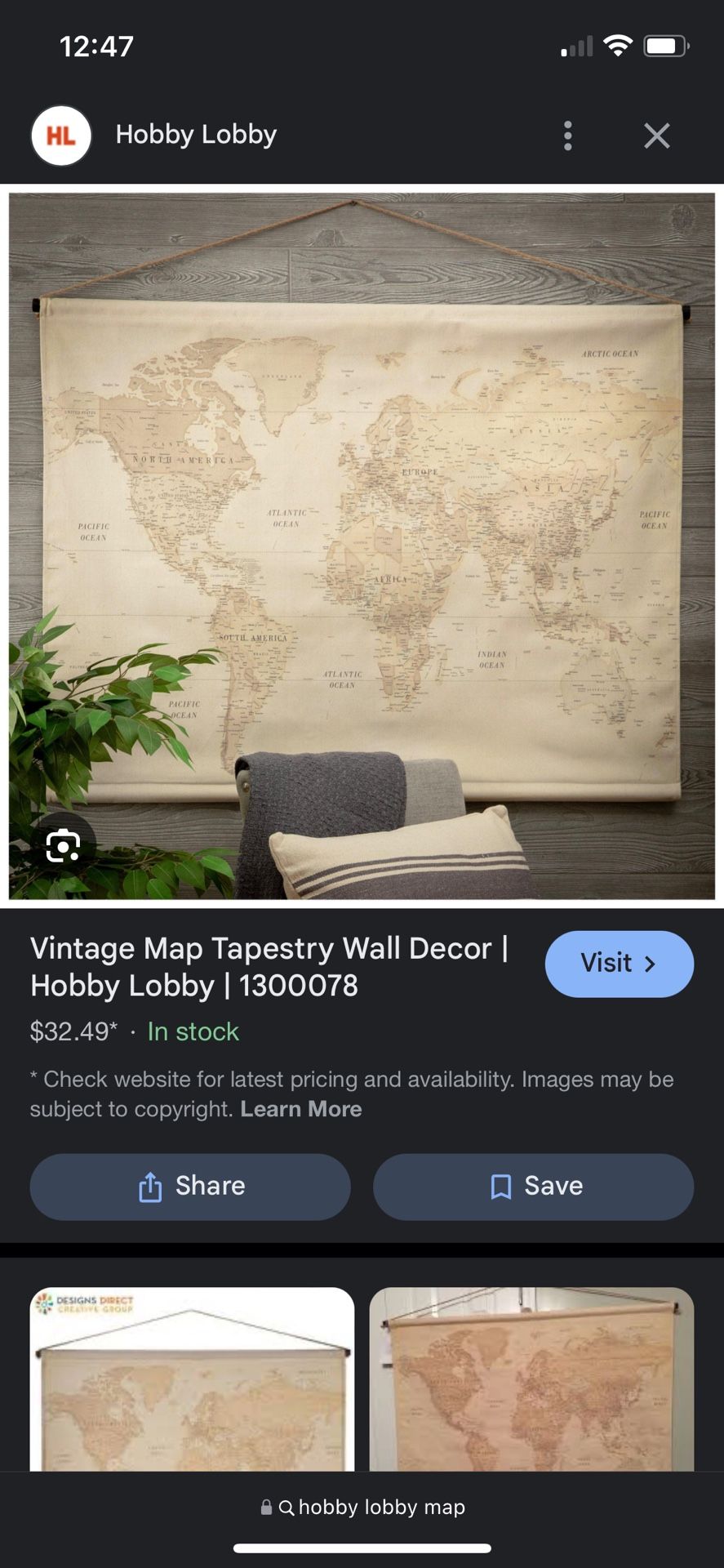 Hobby Lobby Tapestry Map
