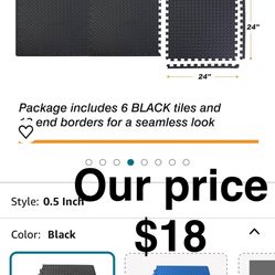 Mat Block Interlocking Foam Tiles Puzzle Mats for Floor 24 SQ FT, 1/2 inch, 6 Tiles, EVA Gym Mat Flooring Exercise Equipment Mat for Home Gym Equipmen