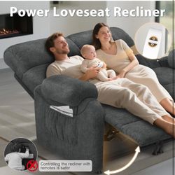 Power Loveseat Recliner Sofa, Gray Cloud-Like Velvet Zero Gravity Double Reclining RV Couch with USB & Type C Ports, Pillows, Side Pockets, 2 Seater f