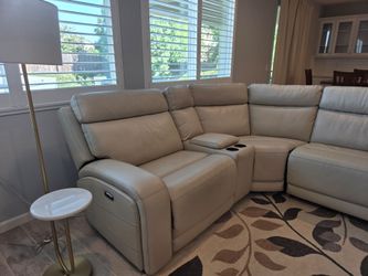 Cream Top Grain Leather Sectional - 6 piece w/ Power Reclining