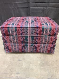 Traditional Red Green Plaid Upholstered Ottoman Footstool