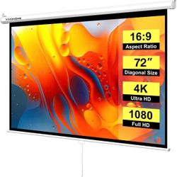 72 Inch 16:9 Pull Down Projector Screen, White