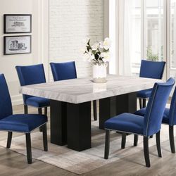 Marble Top Dining Set Table 6 Chairs 
